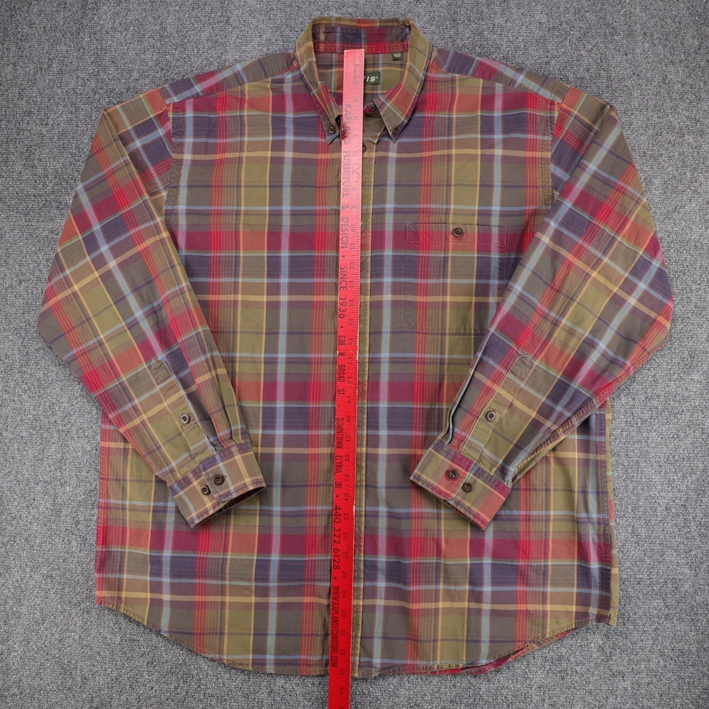 Orvis Signature Twill Mens XXL Tall Plaid Button Down Shirt Red Green Cotton - Picture 6 of 8